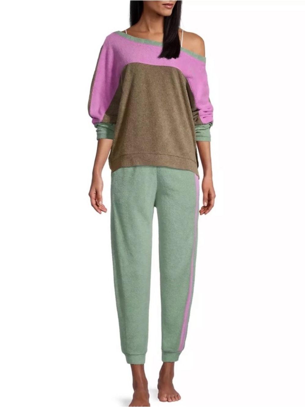 Free People Intimately Free Colorblock Lounge Set in Lilac, Olive & Mint